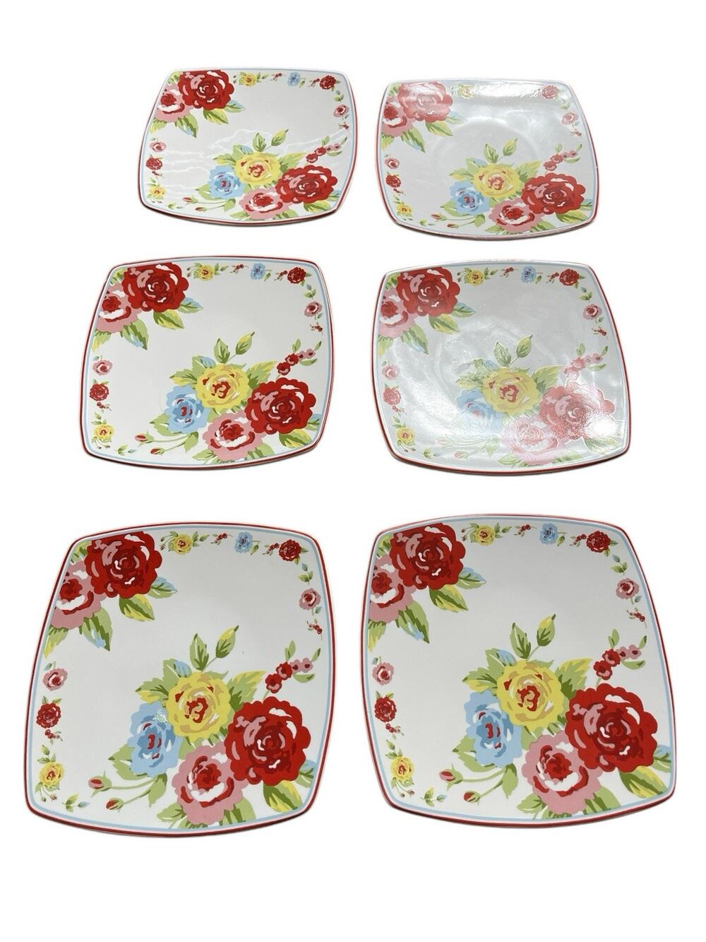 222 Fifth NEW COUNTRY Shabby Chic Cottagecore Square Appetizer Plates Set of 6